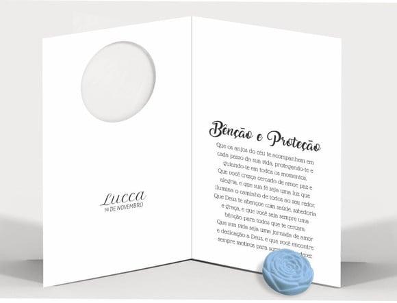 Cartão Batismo Personalizado c/ Aplique Mini Flor Azul.