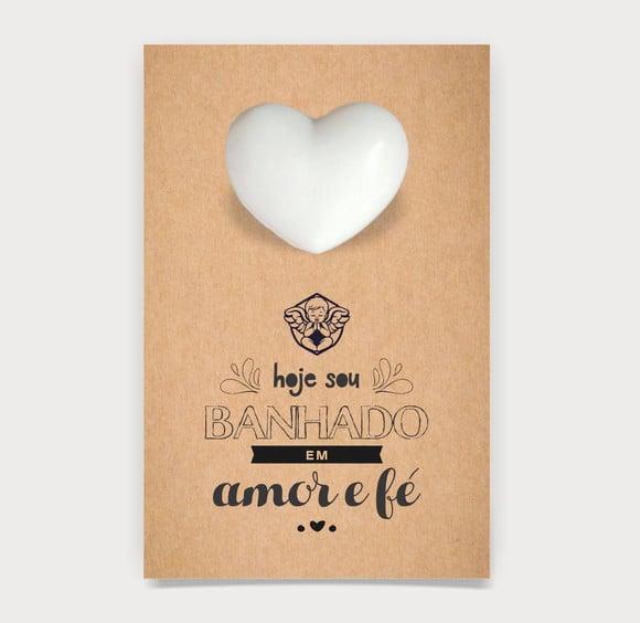 Cartão Batismo Personalizado c/ Aplique Sabonete Coração.