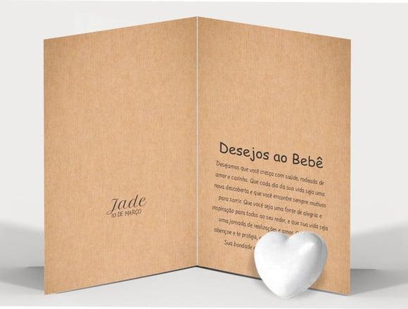 Cartão Batismo Personalizado c/ Aplique Sabonete Coração.