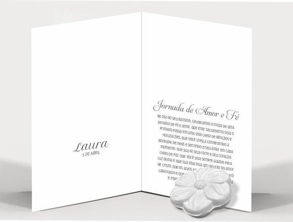 Cartão Batismo Personalizado c/ Aplique Sabonete Flor.
