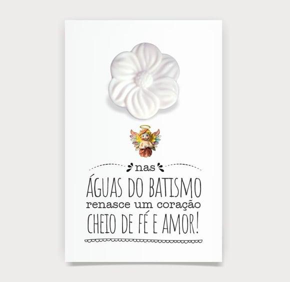 Cartão Batismo Personalizado c/ Aplique Sabonete Flor.