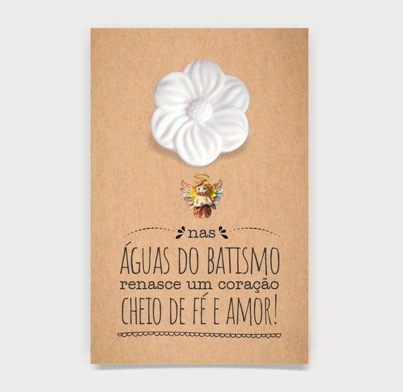 Cartão Batismo Personalizado c/ Aplique Sabonete Flor.
