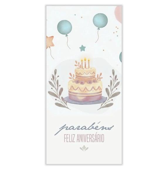 Cartão de Aniversário Personalizado. 10x21cm. Pct. c/ 12un