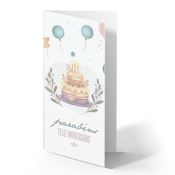 Cartão de Aniversário Personalizado. 10x21cm. Pct. c/ 12un