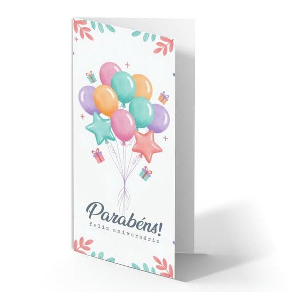 Cartão de Aniversário Personalizado. 10x21cm. Pct. c/ 12un