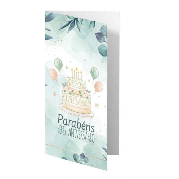 Cartão de Aniversário Personalizado. 10x21cm. Pct. c/ 12un