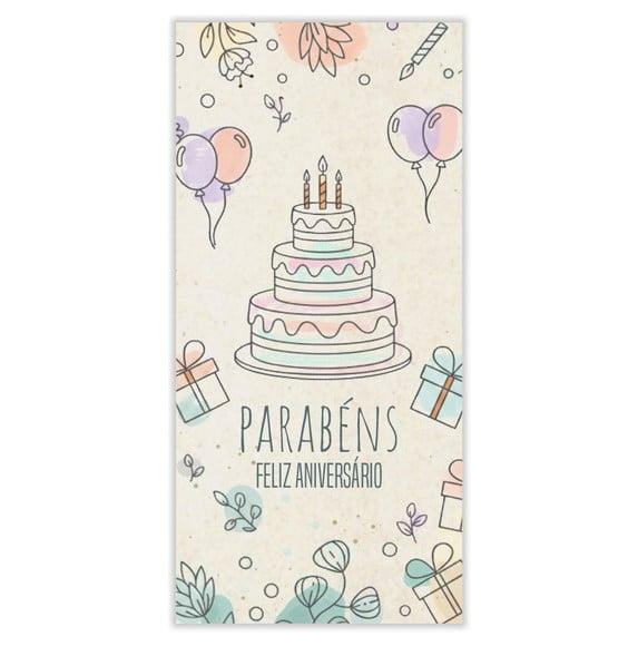 Cartão de Aniversário Personalizado. 10x21cm. Pct. c/ 12un