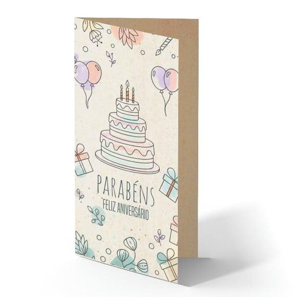 Cartão de Aniversário Personalizado. 10x21cm. Pct. c/ 12un