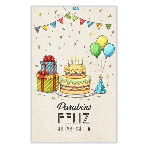 Cartão de Aniversário Personalizado. 12x19cm. Pct. c/ 12un