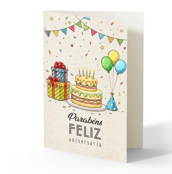 Cartão de Aniversário Personalizado. 12x19cm. Pct. c/ 12un