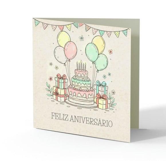 Cartão de Aniversário Personalizado. 15x15cm. Pct. c/ 12un