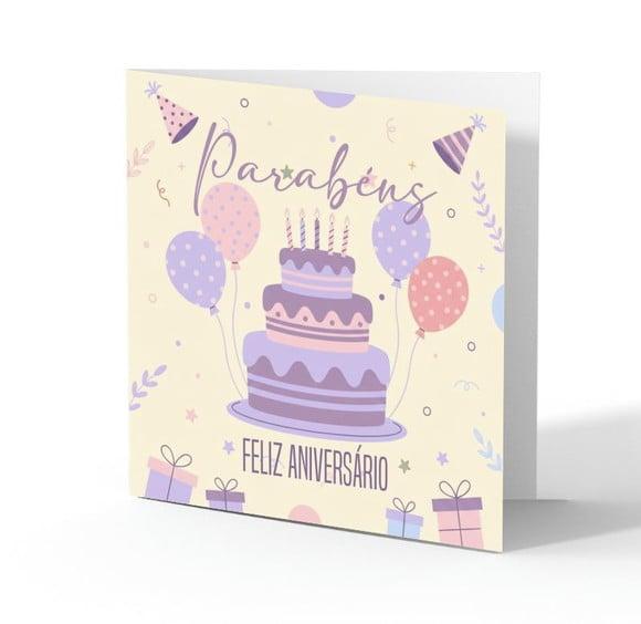 Cartão de Aniversário Personalizado. 15x15cm. Pct. c/ 12un