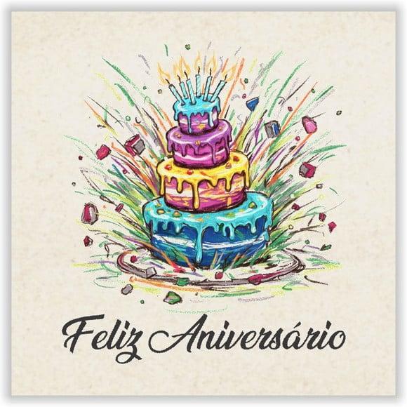 Cartão de Aniversário Personalizado. 15x15cm. Pct. c/ 12un