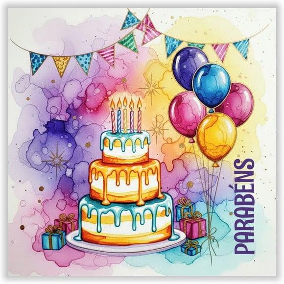 Cartão de Aniversário Personalizado. 15x15cm. Pct. c/ 12un