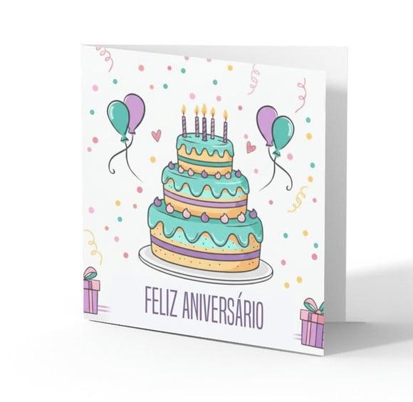 Cartão de Aniversário Personalizado. 15x15cm. Pct. c/ 12un