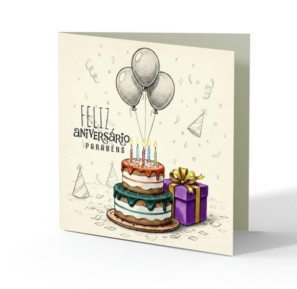Cartão de Aniversário Personalizado. 15x15cm. Pct. c/ 12un