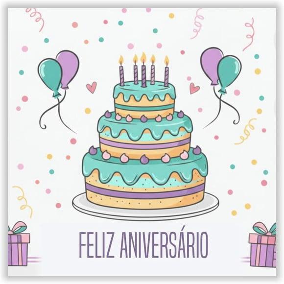 Cartão de Aniversário Personalizado. 15x15cm. Pct. c/ 12un