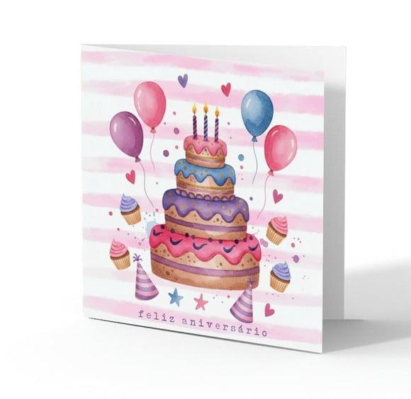 Cartão de Aniversário Personalizado. 15x15cm. Pct. c/ 12un