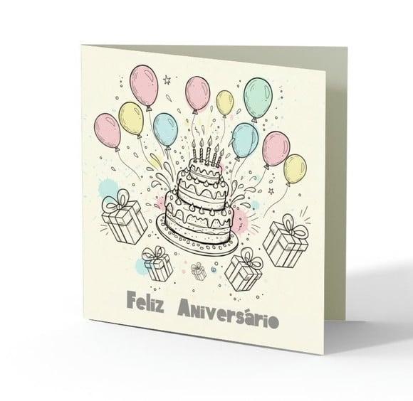 Cartão de Aniversário Personalizado. 15x15cm. Pct. c/ 12un