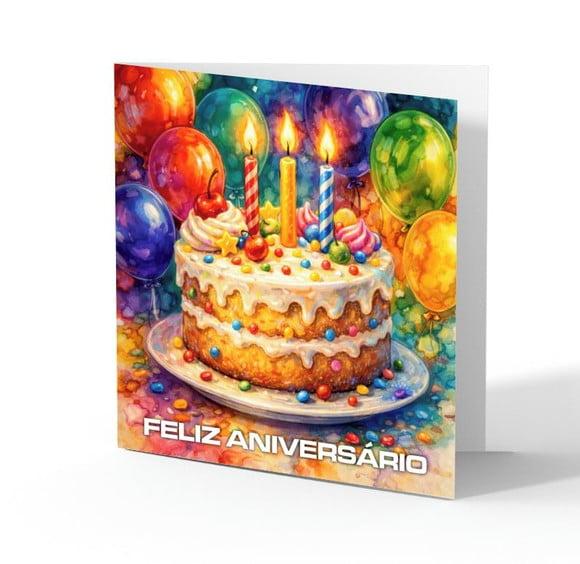 Cartão de Aniversário Personalizado. 15x15cm. Pct. c/ 12un