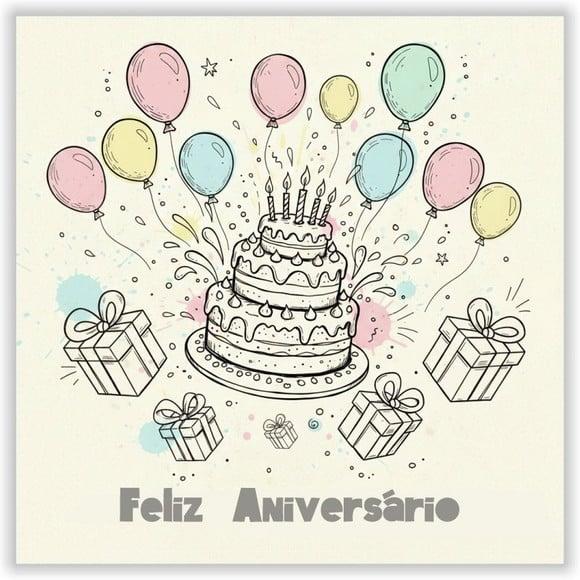 Cartão de Aniversário Personalizado. 15x15cm. Pct. c/ 12un