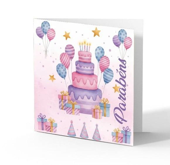 Cartão de Aniversário Personalizado. 15x15cm. Pct. c/ 12un