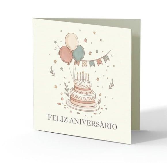 Cartão de Aniversário Personalizado. 15x15cm. Pct. c/ 12un