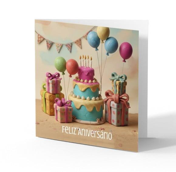 Cartão de Aniversário Personalizado. 15x15cm. Pct. c/ 12un