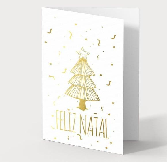 Cartão de Natal Person. com Dobra, Hotstamp Dourado 30-008