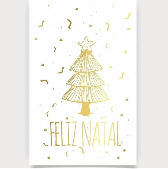 Cartão de Natal Person. com Dobra, Hotstamp Dourado 30-008