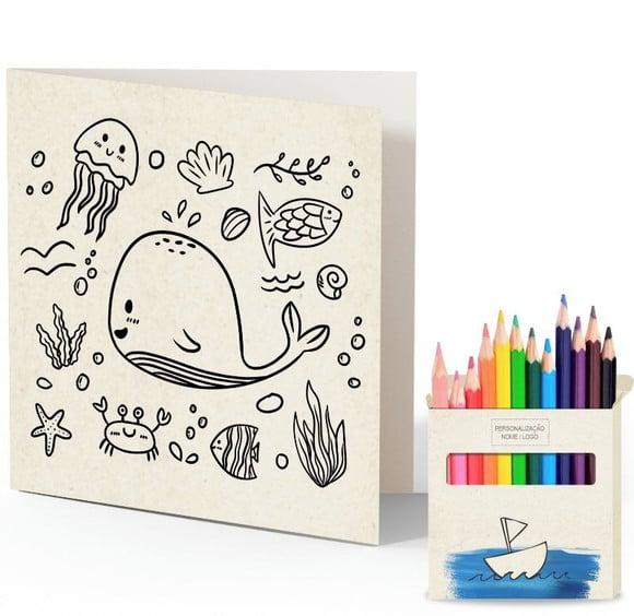 Cartão de Pintar + Lápis de Cor, Personalizados. Barquinho.