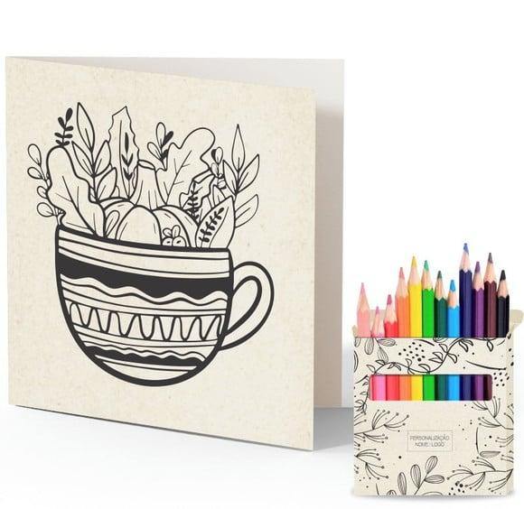 Cartão de Pintar + Lápis de Cor, Personalizados. Florais.