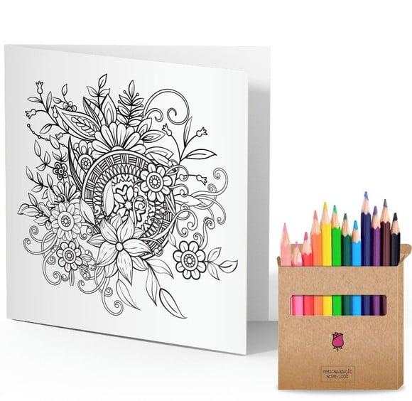 Cartão de Pintar + Lápis de Cor, Personalizados. Rosa,