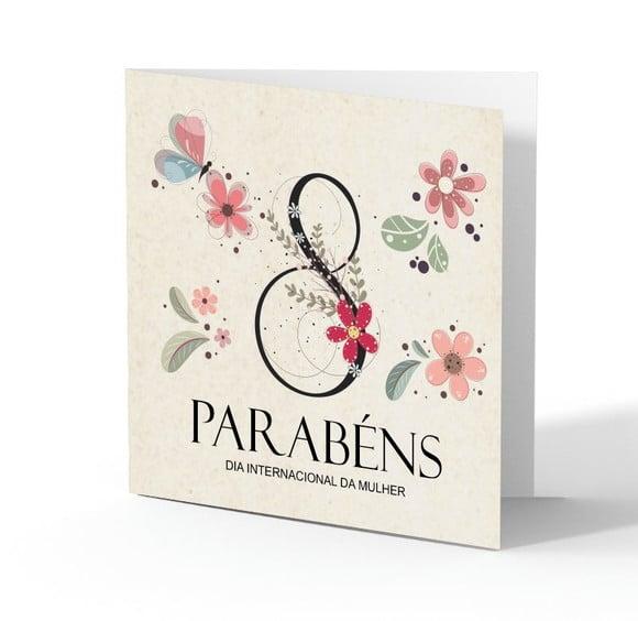 Cartão Dia Internacional da Mulher, com dobra, quadrado.