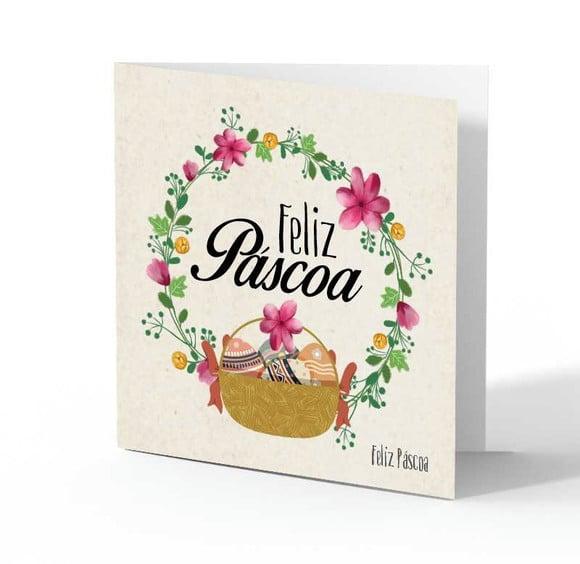 Cartão Feliz Páscoa, com dobra, quadrado.