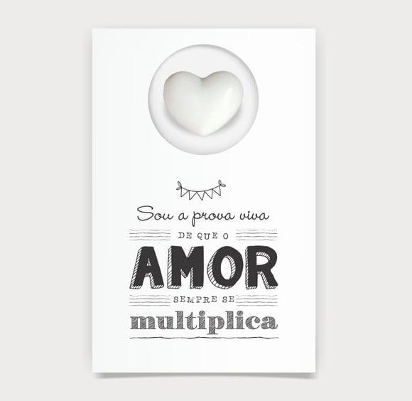 Cartão Maternidade Person. c/ Aplique Mini Coração Branco