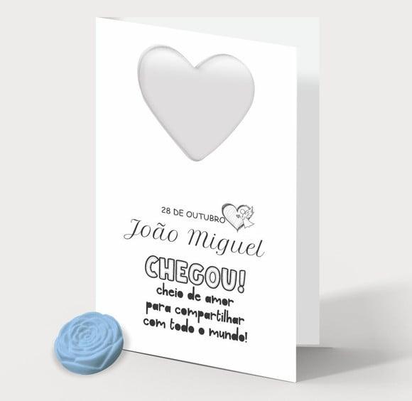 Cartão Maternidade Personalizado c/ Aplique Mini Flor Azul.