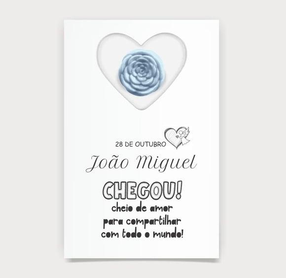 Cartão Maternidade Personalizado c/ Aplique Mini Flor Azul.