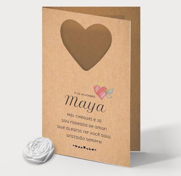Cartão Maternidade Personalizado c/ Aplique Mini Flor Branca