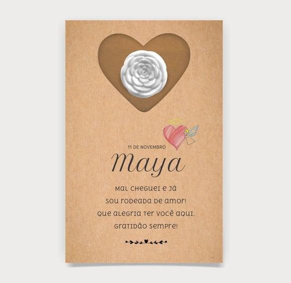 Cartão Maternidade Personalizado c/ Aplique Mini Flor Branca