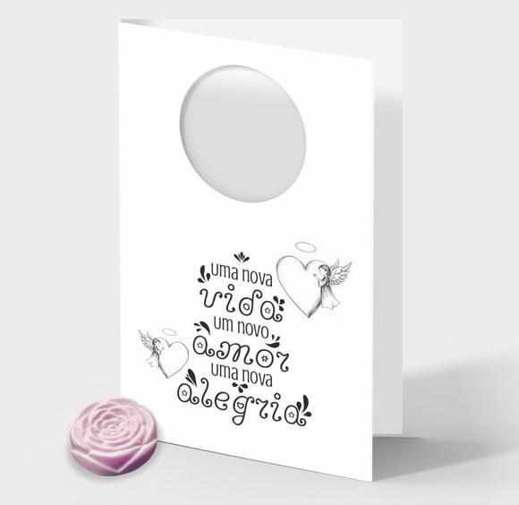 Cartão Maternidade Personalizado c/ Aplique Mini Flor Rosa.