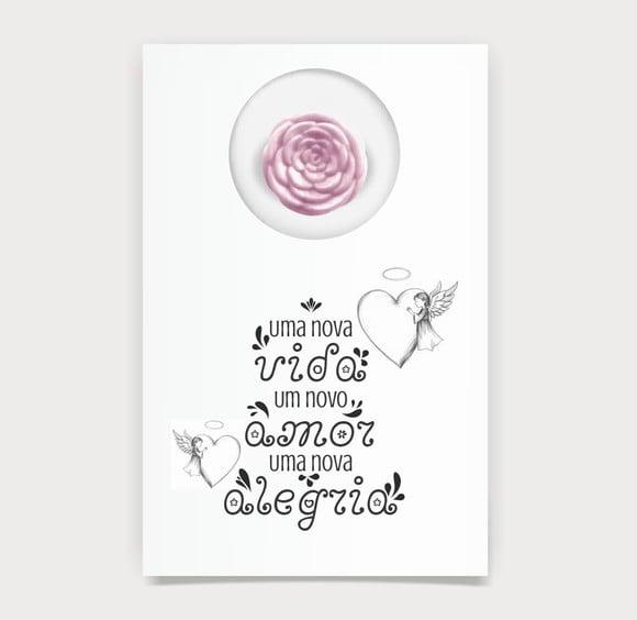 Cartão Maternidade Personalizado c/ Aplique Mini Flor Rosa.