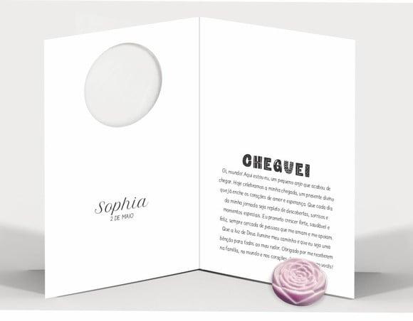 Cartão Maternidade Personalizado c/ Aplique Mini Flor Rosa.