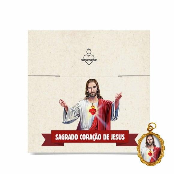 Cartão person. + medalhinha do Sagrado Coração de Jesus