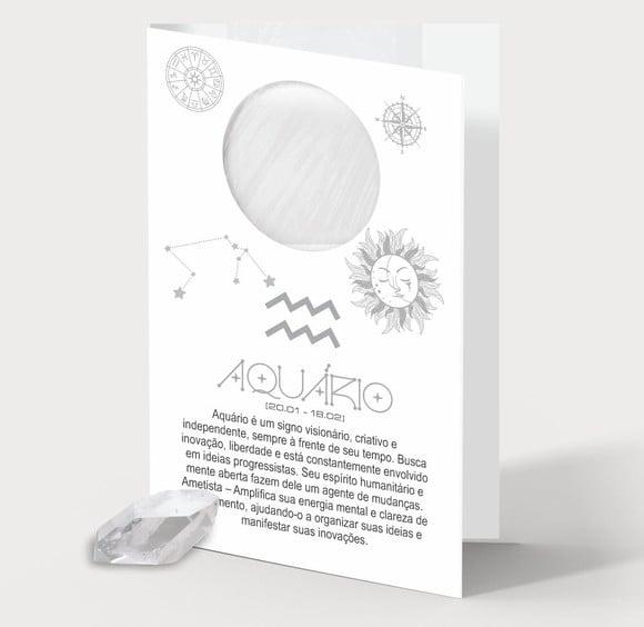 Cartão Person. Signo Aquário + Cristal. Pct c/ 12 Kits.