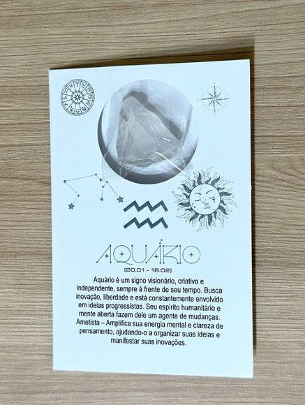 Cartão Person. Signo Aquário + Cristal. Pct c/ 12 Kits.