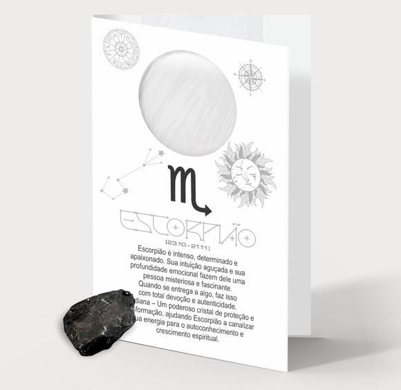 Cartão Person. Signo Escorpião + Obsidiana. Pct c/ 12 Kits.