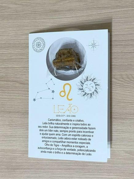 Cartão Person. Signo Leão + Olho de Tigre. Pct c/ 12 Kits
