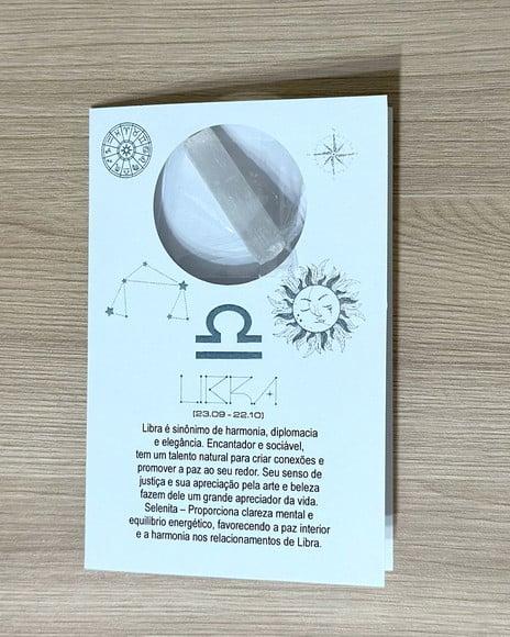 Cartão Person. Signo Libra + Selenita. Pct c/ 12 Kits.
