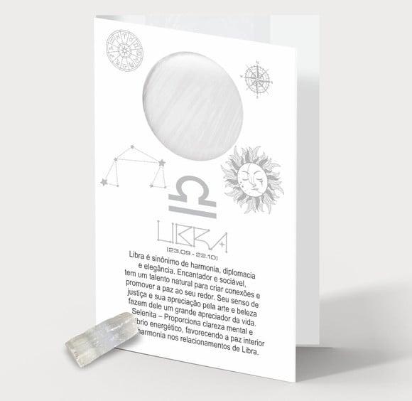 Cartão Person. Signo Libra + Selenita. Pct c/ 12 Kits.